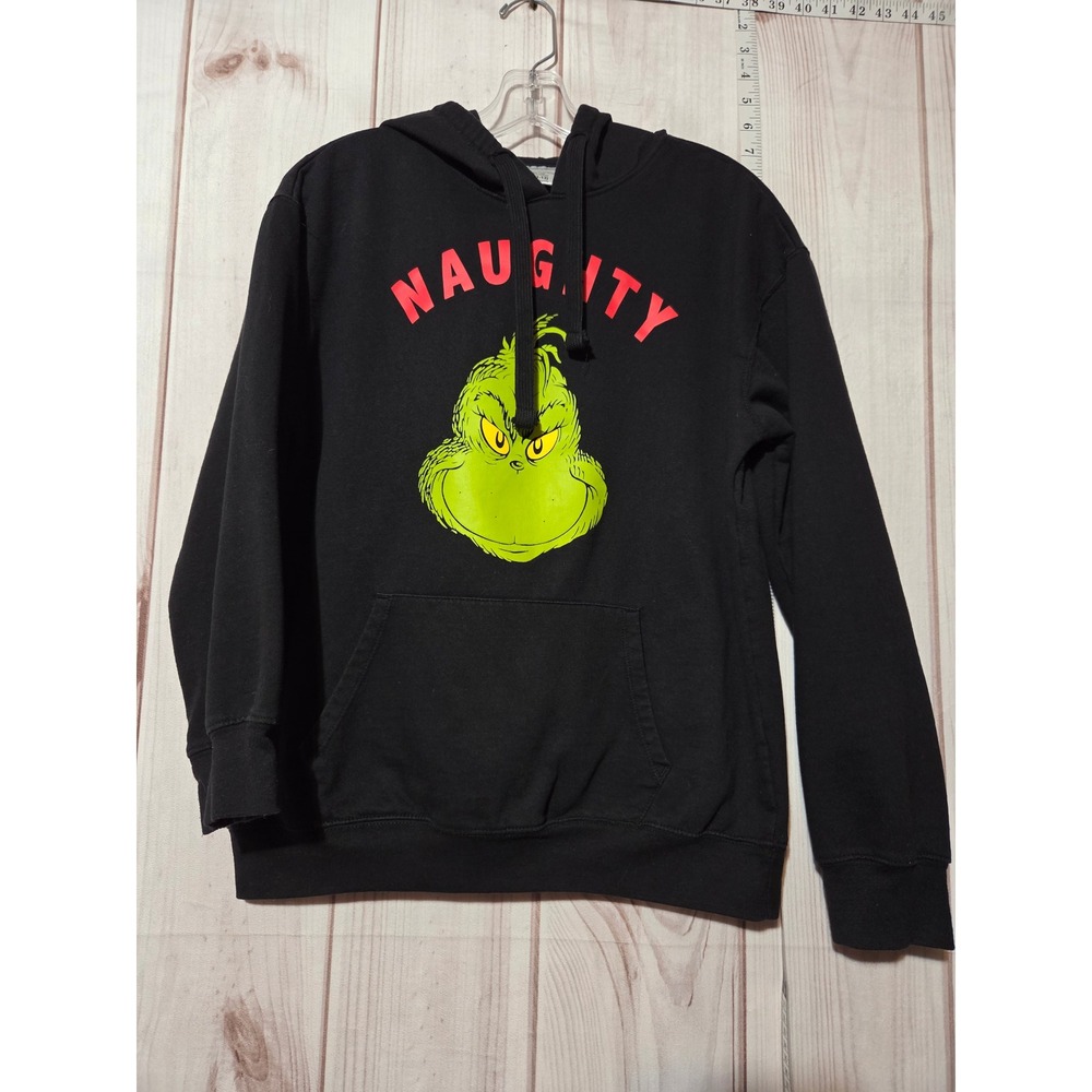 The Grinch Naughty Face Black Hoodie Sweatshirt Womens L‎ 11 13 Christmas